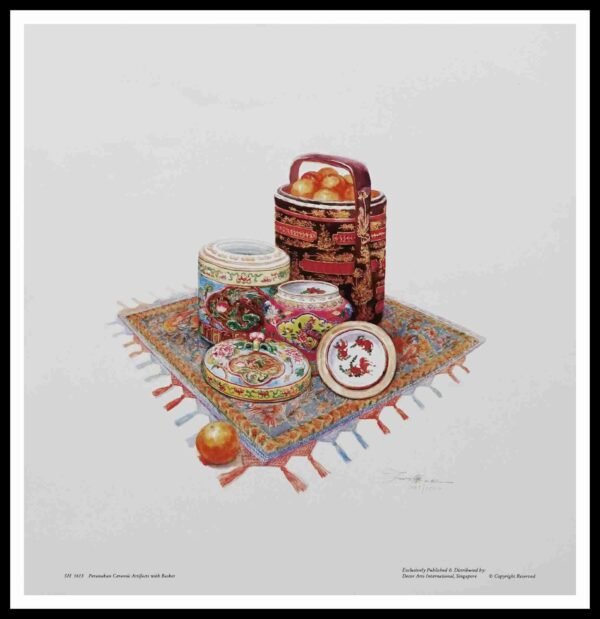 SH 1613C Peranakan Ceramicwares & Basket 3×3 Mini Print – Fan S.H.