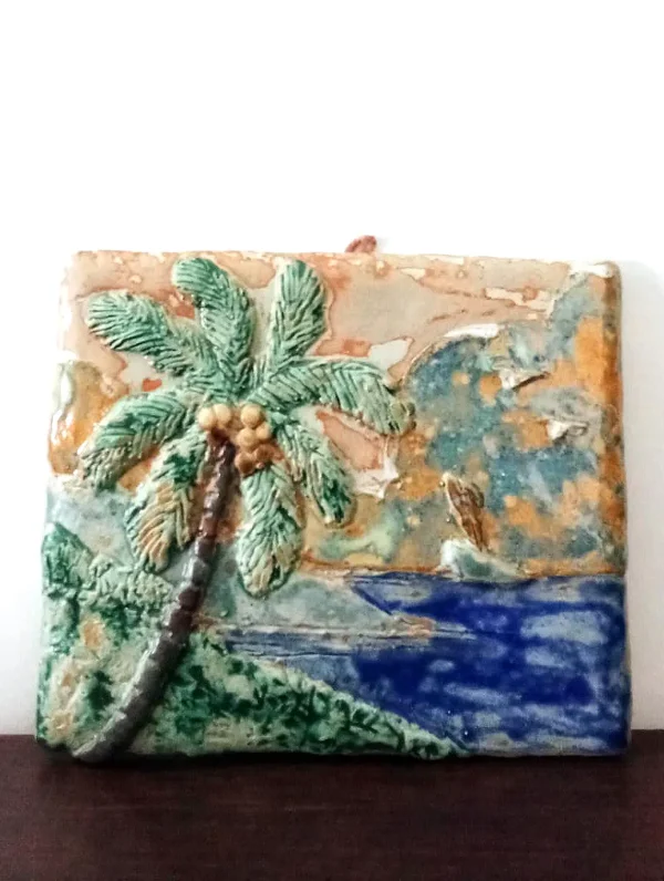 TILE AW-071 Original Tile Painting  Kampong Scene Embossed